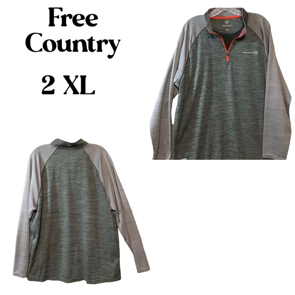 FREE COUNTRY LONG Sleeve 1/4 Zip pullover shirt jacket gray/neon orange 2XL
